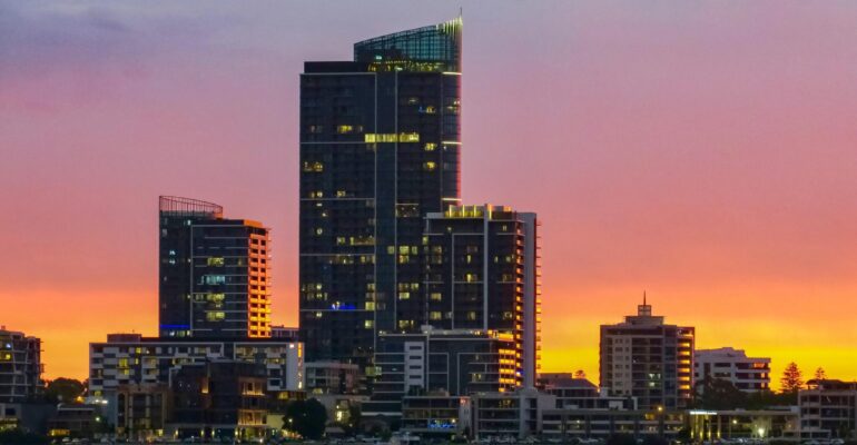 A Spectacular Sunset at Elizabeth Quay in Perth, Western Australia