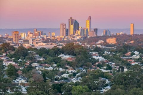 Perth Skyline And a Lush Park at Dusk