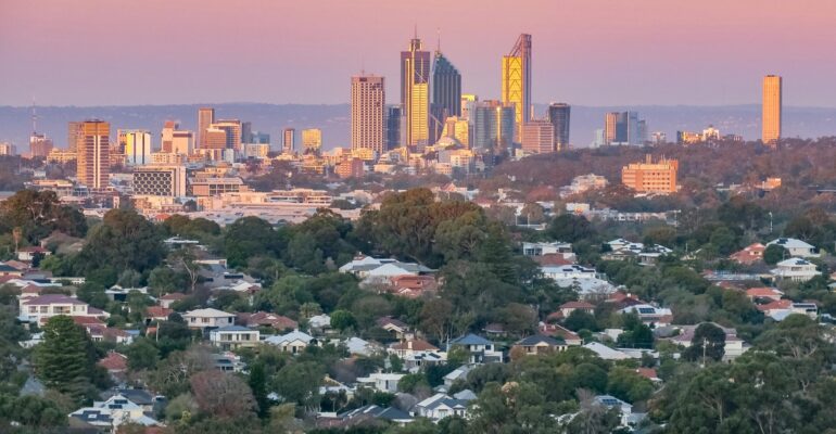 Perth Skyline And a Lush Park at Dusk