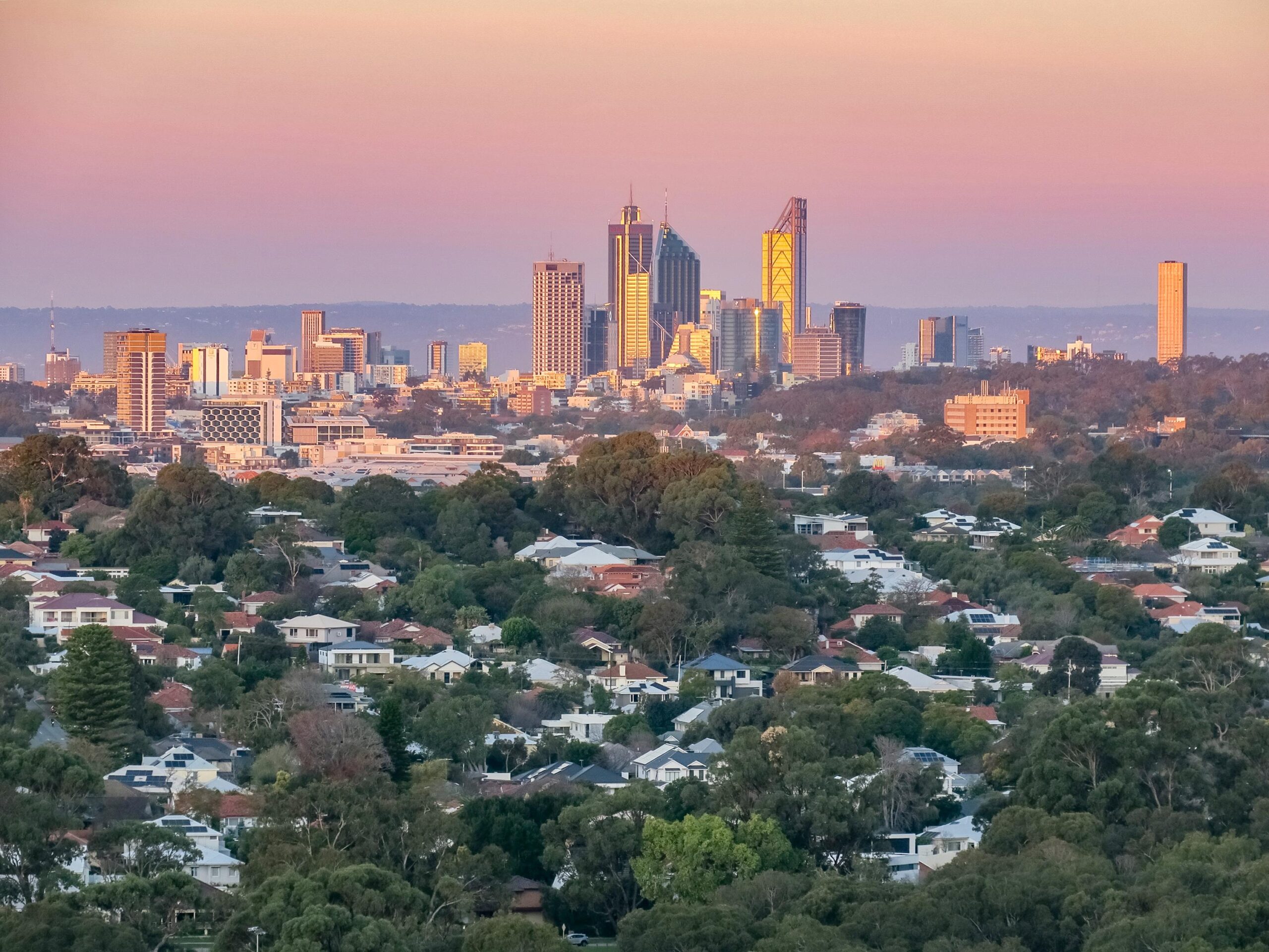 Perth Skyline And a Lush Park at Dusk